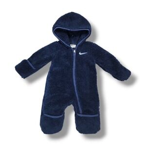 Nike Midnight Navy Sherpa Warm Hooded Zip Up Coverall Baby Infant Size 3M